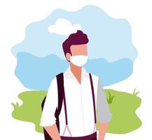 Man avatar with mask outside vector design