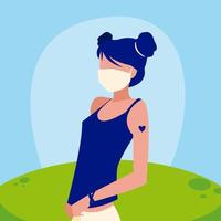 Woman avatar with mask outside vector design