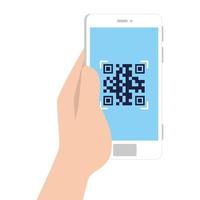 hand and qr code inside smartphone vector design