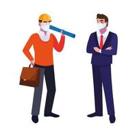 executive and architect with mask and helmet vector