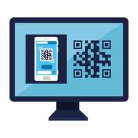 qr code inside computer and smartphone vector design