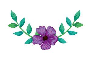 cute flower purple with branches and leafs isolated icon vector