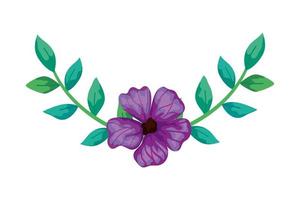 cute flower purple with branches and leafs isolated icon vector