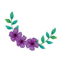 cute flowers purple with branches and leafs isolated icon vector