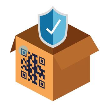 código qr sobre diseño de vector de caja y escudo