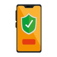 Check mark inside shield inside smartphone vector design