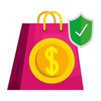 Isolated shopping bag with coin and shield vector design