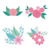 set of cute flowers with leafs naturals vector