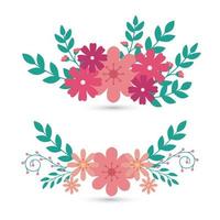 set of cute flowers with branches and leafs naturals vector