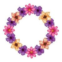 frame circular of cute flowers natural vector