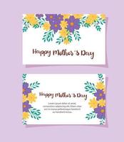 set cards of happy mother day with flowers decoration vector