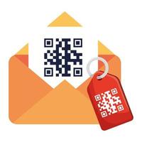 código qr dentro de sobre y diseño de vector de etiqueta