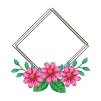 frame of flowers pink color with branches and leafs natural vector