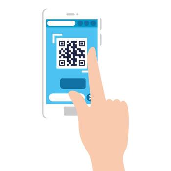 hand and qr code inside smartphone vector design