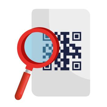 lupe and qr code over paper vector design