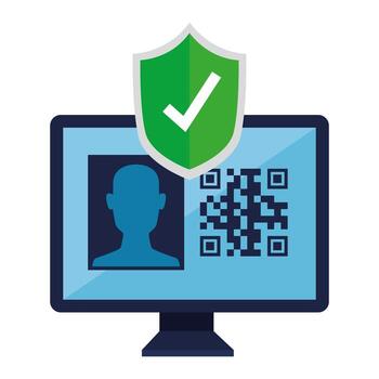 qr code inside computer and shield vector design