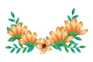 cute flowers yellow color with branches and leafs isolated icon vector