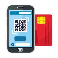qr code inside smartphone and credit card vector design