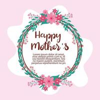 happy mother day card and frame circular with flowers decoration vector