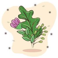 Isolated purple flower and leaves vector design