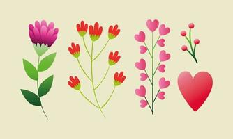 set of cute flowers with branches and leafs vector