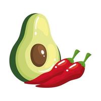 Diseño vectorial aislado de aguacate y chiles vector