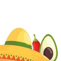 Sombrero mexicano aislado diseño vectorial de aguacate y chile vector