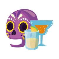 Isolated mexican skull cocktail and tequila shot vector design