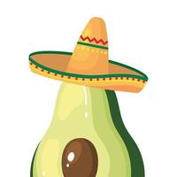 Aguacate mexicano aislado con diseño de vector de sombrero