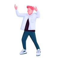Hombre en ropa de moda bailando personaje sin rostro de vector de color plano