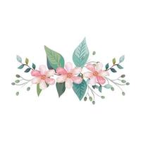 cute flowers with branches and leafs isolated icon vector