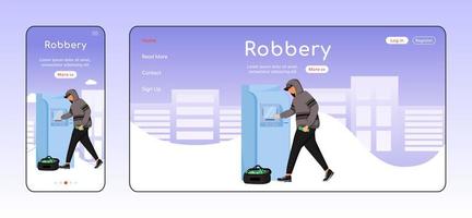 ATM robbery adaptive landing page flat color vector template