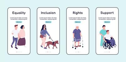 Disabled people equality and support onboarding mobile app screen flat vector template