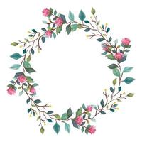 frame circular of flowers with branches and leafs vector