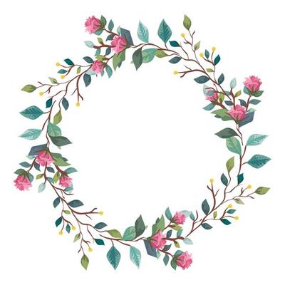 frame circular of flowers with branches and leafs