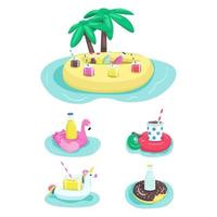 Inflatable drink holders flat color vector objects set