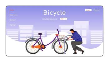 Bicycle landing page flat color vector template