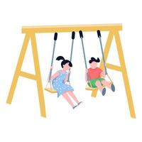 Children on chain swing flat color vector faceless characters