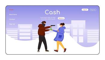 Cash theft landing page flat color vector template