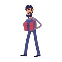 Man holding gift box flat cartoon vector illustration