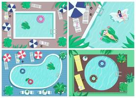 Top view pool flat color vector illustrations set