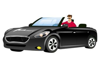 Man in cabriolet flat color vector faceless character