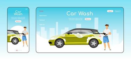 Car wash responsive landing page flat color vector template