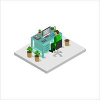 Office Desk Isometric Illustrated On White Background vector