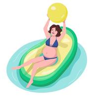 Pregnant woman in pool flat color vector character