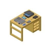 Isometric Office Desk On White Background vector