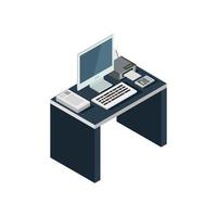 Isometric Office Desk On White Background vector