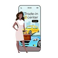 Trade in center cartoon smartphone vector app screen