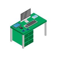 Isometric Office Desk On White Background vector