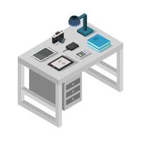 Isometric Office Desk On White Background vector